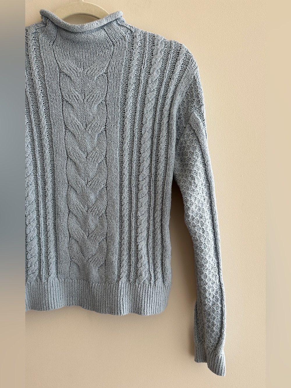 J. Crew Women’s Rollneck Cable Sweater, Light Blue, Size Small, 90s Sweater - Picture 4 of 16